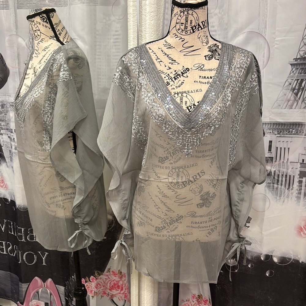 NWT Ash & Sara Grey Sheer Oversized Top